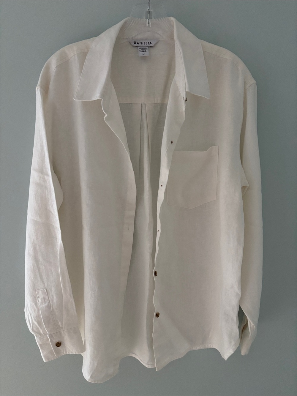 Athleta White Linen Button Front Long Sleeve Shirt